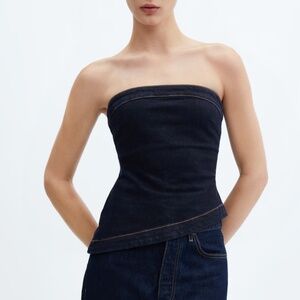 Mango Denim tube top with asymmetrical hem NWT